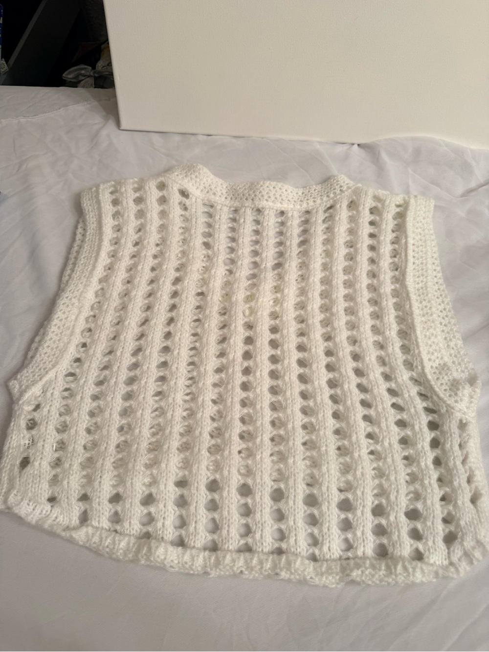 SHEIN Cream Crochet Knit Sleeveless Vest
